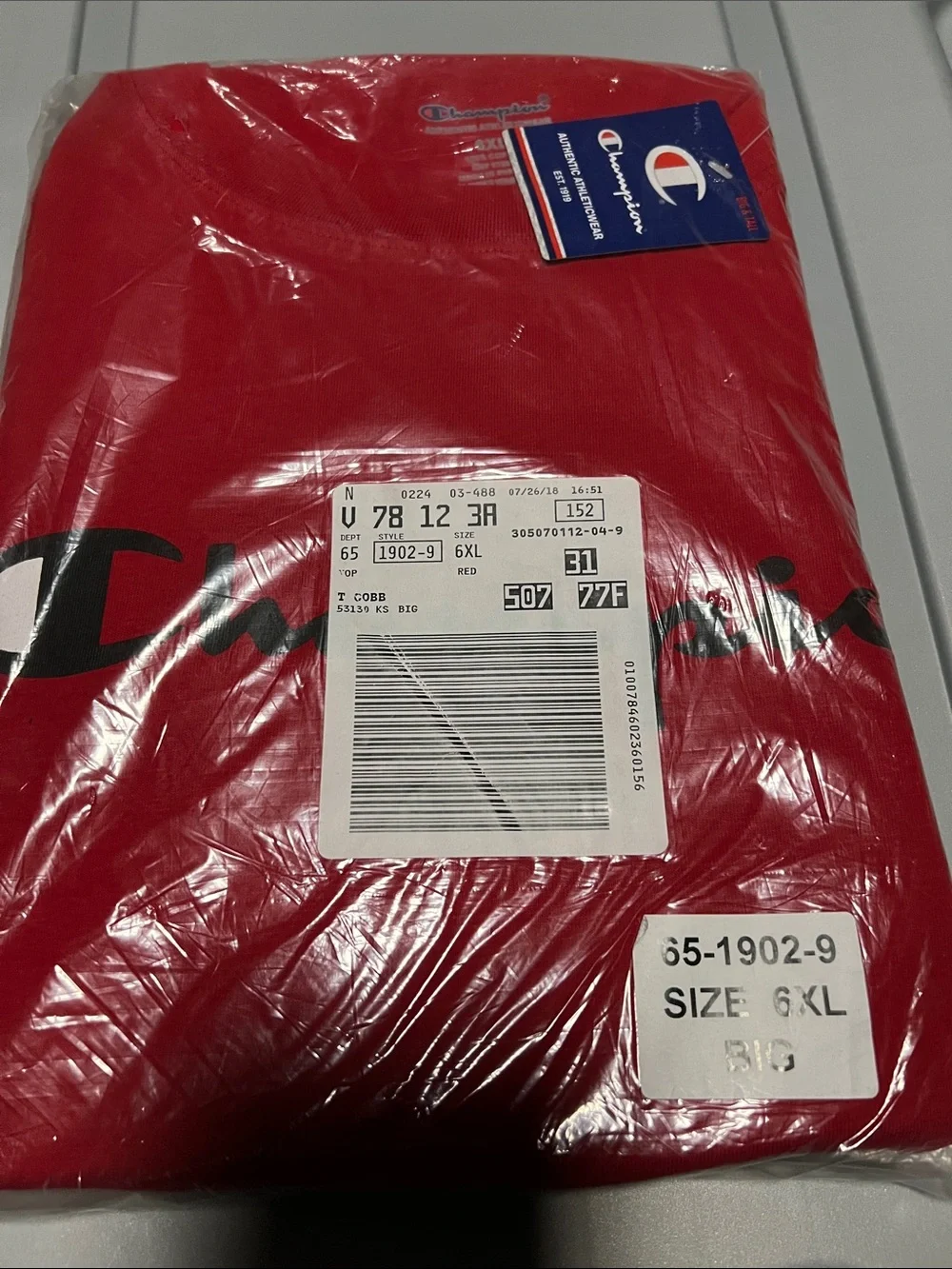 Champion Bright Red Logo Crewneck Sweatshirt Sz 6XL - Picture 1 of 4